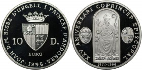 Europäische Münzen und Medaillen, Andorra. Bischof Joan Marti i Alanis. 10 Diners 1996, Silber. 0.94 OZ. KM 125. Polierte Platte