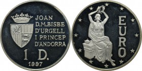 Europäische Münzen und Medaillen, Andorra. Europa mit Lorbeerkranz. 1 Diner 1997. Silber. 0.16 OZ. KM 127. Polierte Platte