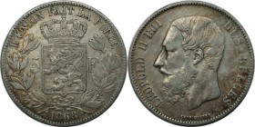 Europäische Münzen und Medaillen, Belgien / Belgium. Leopold II. (1865-1909). 5 Francs 1868, Silber. 0.72 OZ. KM 24. Sehr schön-vorzüglich