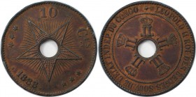 Europäische Münzen und Medaillen, Belgien / Belgium. Belgisch Kongo Leopold II. von Belgien (1865-1909). 10 Centimes 1888, Kupfer. KM 4. Vorzüglich+...