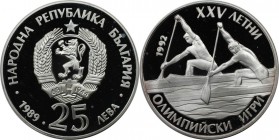 Europäische Münzen und Medaillen, Bulgarien / Bulgaria. Olympische Sommerspiele 1992 - Rudern. 25 Leva 1989, Silber. 0.7 OZ. KM 189. Polierte Platte