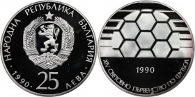 Europäische Münzen und Medaillen, Bulgarien / Bulgaria. Fussball-WM 1990 in Italien. 25 Leva 1990, Silber. 0.7 OZ. KM 192. Polierte Platte