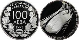 Europäische Münzen und Medaillen, Bulgarien / Bulgaria. XVII. Winter Olympische Spiele, Lillehammer 1994 - Zweierbob. 100 Leva 1993, Silber. 0.69 OZ. ...