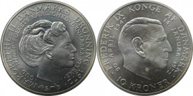 Europäische Münzen und Medaillen, Dänemark / Denmark. Margrethe II. 10 Kroner 1972, Silber. 0.52 OZ. KM 858. Stempelglanz