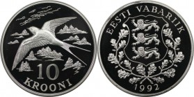 Europäische Münzen und Medaillen, Estland / Estonia. Währungsreform. 10 Krooni 1992, Silber. KM 26. Polierte Platte