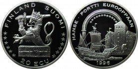 Europäische Münzen und Medaillen, Finnland / Finland. Hansehafen. Segelschiff. 20 Ecu 1996, Silber. KM X# 36. Polierte Platte