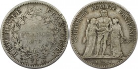 Europäische Münzen und Medaillen, Frankreich / France. Herkulesgruppe. 5 Francs 1875 K, Silber. KM 820.2. Schön-sehr schön