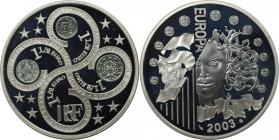 Europäische Münzen und Medaillen, Frankreich / France. Europäische Währungsunion. 1 1/2 Euro 2003, Silber. KM 1338. Polierte Platte