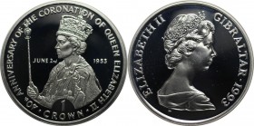 Europäische Münzen und Medaillen, Gibraltar. Krönung von Elisabeth II. 1 Crown 1993, Silber. 0.84 OZ. KM 143a. Polierte Platte.