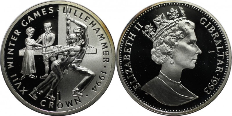 Europäische Münzen und Medaillen, Gibraltar. Eisläufer. 1 Crown 1993, Silber. 0....