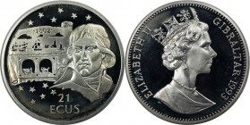 Europäische Münzen und Medaillen, Gibraltar. Einweihung des Eurotunnels - Napoleon. 21 Ecus 1993, Silber. 0.57 OZ. KM 482. Polierte Platte. Patina. Fi...