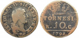 Europäische Münzen und Medaillen, Italien / Italy. Neapel. Ferdinand IV. (1799-1805). 10 Tornesi 1798 P-RC, Kupfer. KM 224. Schön