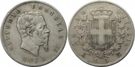 Europäische Münzen und Medaillen, Italien / Italy. Viktor Emanuel II. (1849-1878). 5 Lire 1875 M BN, Silber. KM 8.3. Schön-sehr schön
