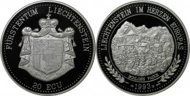 Europäische Münzen und Medaillen, Liechtenstein. Schloß Vaduz. 20 Ecu 1993, Silber. KM X# 22. Polierte Platte