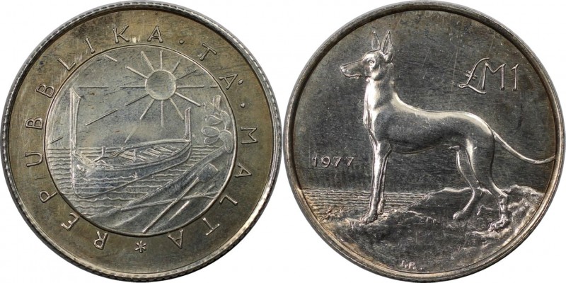 Europäische Münzen und Medaillen, Malta. Malteser Hund. 1 Pound 1977, Silber. 0....