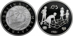 Europäische Münzen und Medaillen, Malta. Jahr des Kindes. 5 Pounds 1981, Silber. 0.84 OZ. KM 53. Polierte Platte