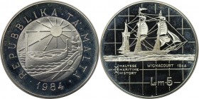 Europäische Münzen und Medaillen, Malta. Wignacourt. 5 Liri 1984, Silber. 0.59 OZ. KM 69. Polierte Platte