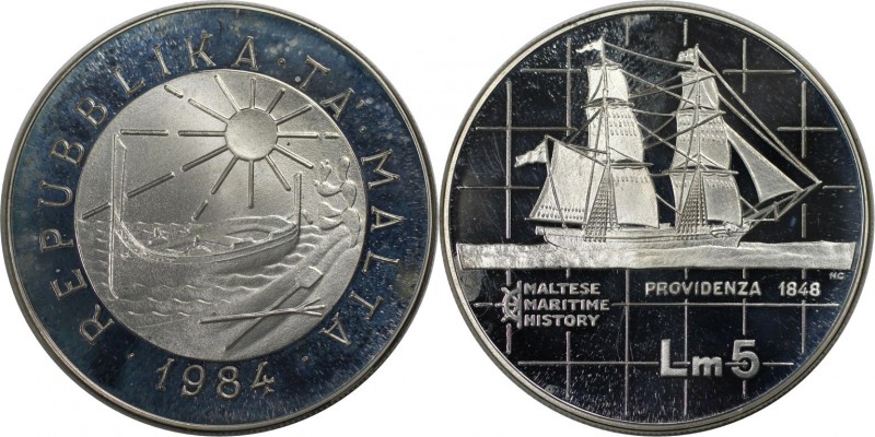 Europäische Münzen und Medaillen, Malta. Providenza. 5 Liri 1984, Silber. 0.59 O...