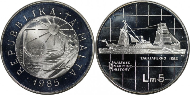 Europäische Münzen und Medaillen, Malta. Tagliaferro. 5 Liri 1985, Silber. 0.59 ...