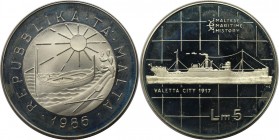 Europäische Münzen und Medaillen, Malta. Valetta City. 5 Liri 1986, Silber. 0.59 OZ. KM 83. Polierte Platte