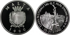 Europäische Münzen und Medaillen, Malta. Papstbesuch. Papst Johannes Paul II. 5 Liri 1990, Silber. 0.85 OZ. KM 90. Polierte Platte