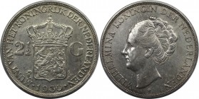 Europäische Münzen und Medaillen, Niederlande / Netherlands. Wilhelmina (1890-1948). 2-1/2 Gulden 1930, Silber. 0.58 OZ. KM 165. Vorzüglich-Stempelgla...
