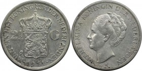 Europäische Münzen und Medaillen, Niederlande / Netherlands. Wilhelmina (1890-1948). 2-1/2 Gulden 1931, Silber. 0.58 OZ. KM 165. Sehr Schön-Vorzüglich...
