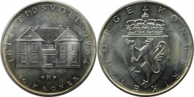 Europäische Münzen und Medaillen, Norwegen / Norway. Haakon VII. 150. Jahrestag der Verfassung. 10 Kroner 1964, Silber. KM 413. Stempelglanz