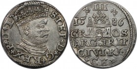 Europäische Münzen und Medaillen, Polen / Poland. Stephan Bathory (1576-1586). Dreigröscher (Trojak) 1586, Ryga, 2.38 g. 20 mm. Silber. Kopicki 8098. ...
