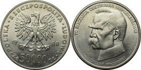 Europäische Münzen und Medaillen, Polen / Poland. 70.Jahrestag der Wiedererlangung der polnischen Unabhängigkeit. Jozef Pilsudski. 50000 Zlotych 1988,...