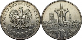 Europäische Münzen und Medaillen, Polen / Poland. 10 Jahre Gewerkschaft 'Solidarnosc'. 100000 Zlotych 1990, Silber. 1 OZ. KM Y#196.1. Vorzüglich, Kl.K...