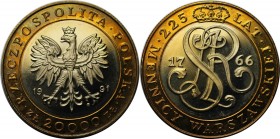 Europäische Münzen und Medaillen, Polen / Poland. Bimetallmünze. Gekrönter Wappenadler - Gekröntes Monogramm. 20000 Zlotych 1991. KM S.228. Polierte P...