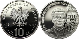 Europäische Münzen und Medaillen, Polen / Poland. Brigadier General August Emil Fieldorf. 10 Zlotych 1998, Silber. 0.42 OZ. KM Y# 342. Polierte Platte...