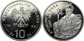 Europäische Münzen und Medaillen, Polen / Poland. Sigismund III. (1587-1632) seated. 10 Zlotych 1998, Silber. 0.42 OZ. KM Y#338. Polierte Platte