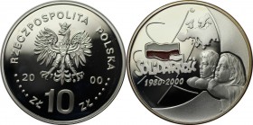 Europäische Münzen und Medaillen, Polen / Poland. Solidarnosc-Logo und zwei Kinder. 10 Zlotych 2000, Silber. 0.42 OZ. KM Y# 395. Polierte Platte