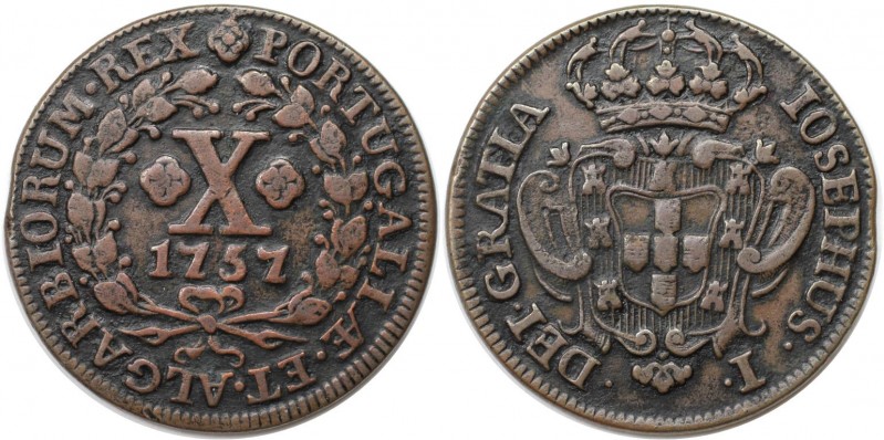 Europäische Münzen und Medaillen, Portugal. Jose I. 10 Reis 1757, Kupfer. KM 243...