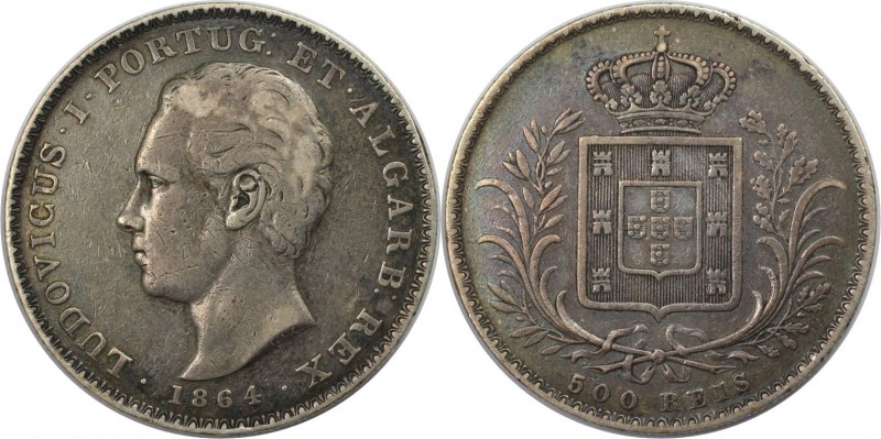 Europäische Münzen und Medaillen, Portugal. Luis I. 500 Reis 1864, Silber. 0.37 ...