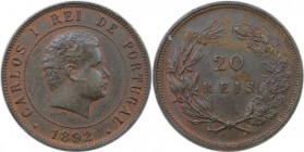 Europäische Münzen und Medaillen, Carlos I. Portugal. 20 Reis 1892, Bronze. KM 533. Vorzüglich