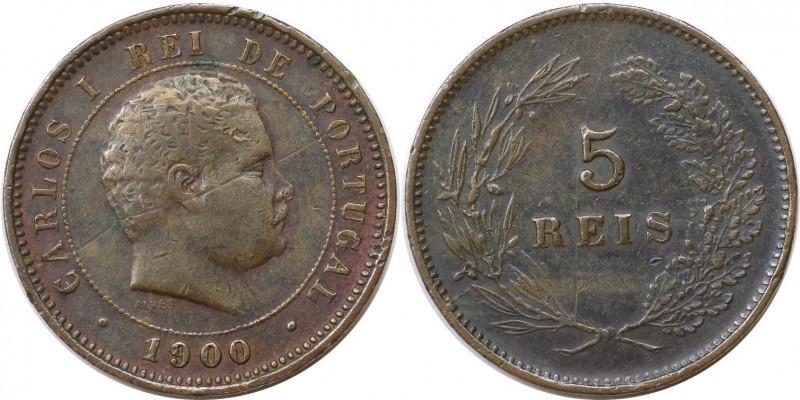 Europäische Münzen und Medaillen, Portugal. Carlos I. 5 Reis 1900, Bronze. KM 53...