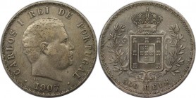 Europäische Münzen und Medaillen, Portugal. Carlos I. 500 Reis 1907, Silber. 0.37 OZ. KM 535. Sehr schön-vorzüglich