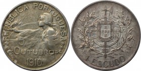 Europäische Münzen und Medaillen, Portugal. Geburtstunde der Republik - 05. Oktober. 1 Escudo 1910, Silber. 0.67 OZ. KM 560. Sehr schön