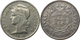 Europäische Münzen und Medaillen, Portugal. 1 Escudo 1915, Silber. 0.67 OZ. KM 564. Vorzüglich