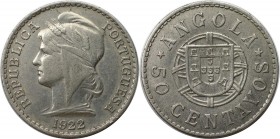 Europäische Münzen und Medaillen, Portugal. PORTUGIESISCHE BESITZUNGEN. ANGOLA. 50 Centavos 1922, Nickel. KM 65. Sehr schön-vorzüglich
