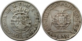 Europäische Münzen und Medaillen, Portugal. PORTUGIESISCHE BESITZUNGEN. SAINT THOMAS & PRINCE ISLANDS. 10 Escudos 1939, Silber. 0.34 OZ. KM 7. Sehr sc...