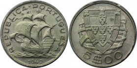 Europäische Münzen und Medaillen, Portugal. 5 Escudos 1942, Silber. KM 581. Fast Stempelglanz