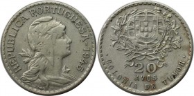Europäische Münzen und Medaillen, Portugal. PORTUGIESISCHE BESITZUNGEN. TIMOR. 20 Avos 1945, KM 6. Sehr schön
