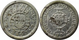 Europäische Münzen und Medaillen, Portugal. PORTUGIESISCHE BESITZUNGEN. SAINT THOMAS & PRINCE ISLANDS. 2.5 Escudos 1951, Silber. KM 12. Vorzüglich