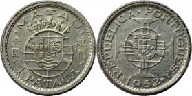 Europäische Münzen und Medaillen, Portugal. PORTUGIESISCHE BESITZUNGEN. MACAU. 1 Pataca 1952, KM 4. Silber. 0.07 OZ. Stempelglanz