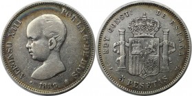 Europäische Münzen und Medaillen, Spanien / Spain. Alfonso XIII. 5 Pesetas 1889 MP - M, Silber. KM 689. Sehr schön+