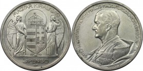 Europäische Münzen und Medaillen, Ungarn / Hungary. Admiral Horthy. 5 Pengö 1939, Silber. KM 517. Fast Stempelglanz